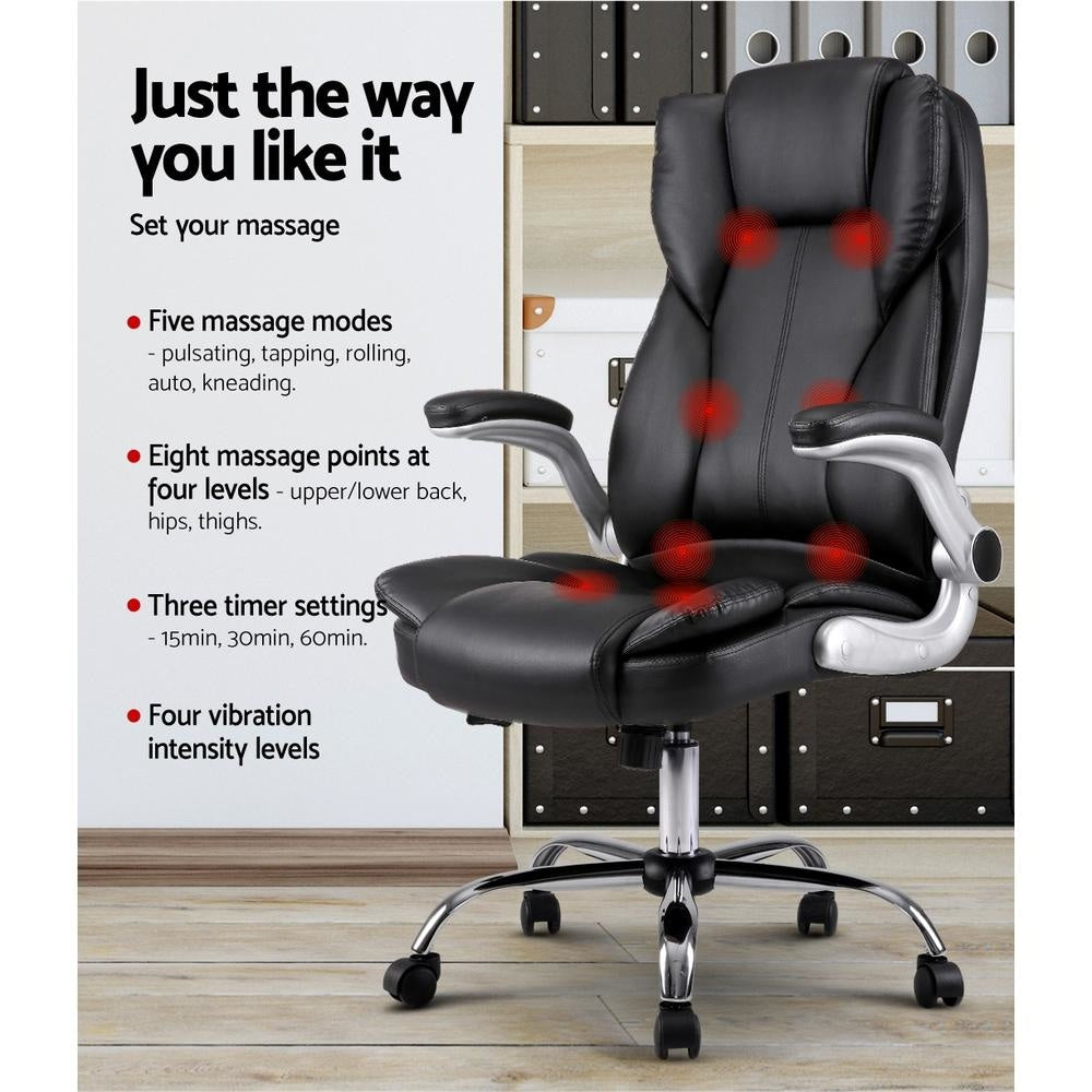 8 Point PU Leather Massage Chair - Black Office Fast shipping On sale