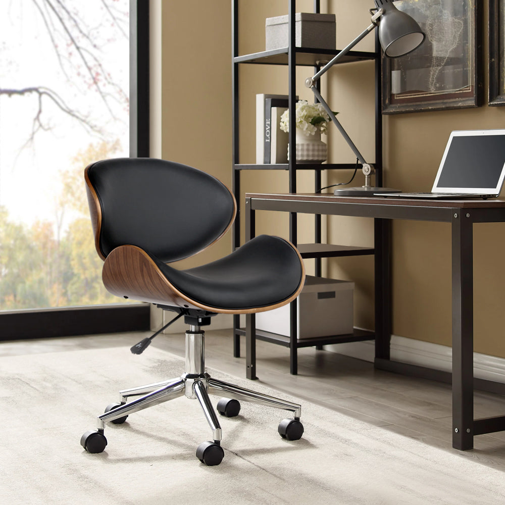 Wooden & PU Leather Office Desk Chair - Black Fast shipping On sale