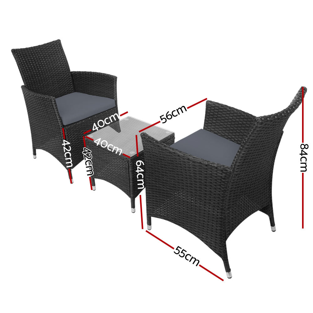 3 Piece Wicker Outdoor Furniture Set - Black Sets Fast shipping On sale