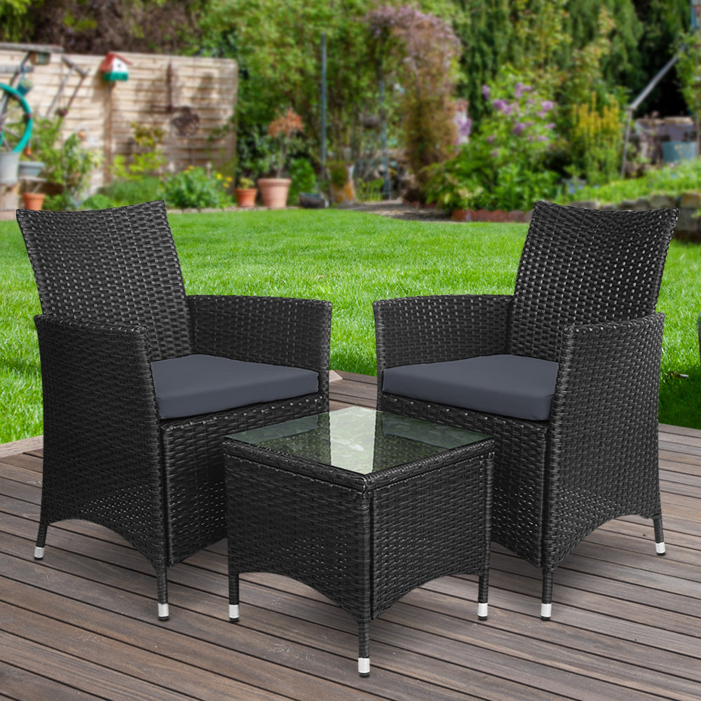 3 Piece Wicker Outdoor Furniture Set - Black Sets Fast shipping On sale