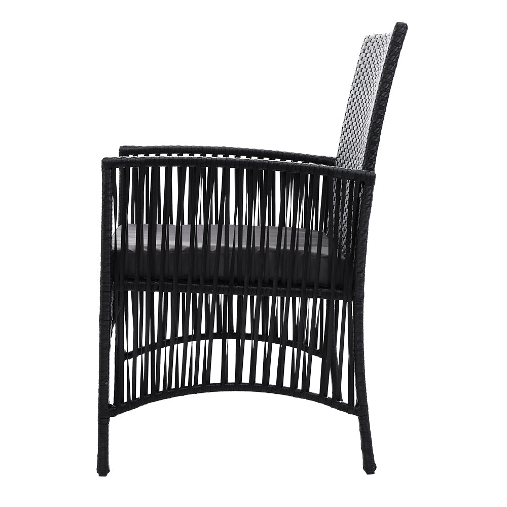 Outdoor Furniture Dining Chairs Wicker Garden Patio Cushion Black 3PCS Tea Coffee Cafe Bar Set Sets Fast shipping On sale
