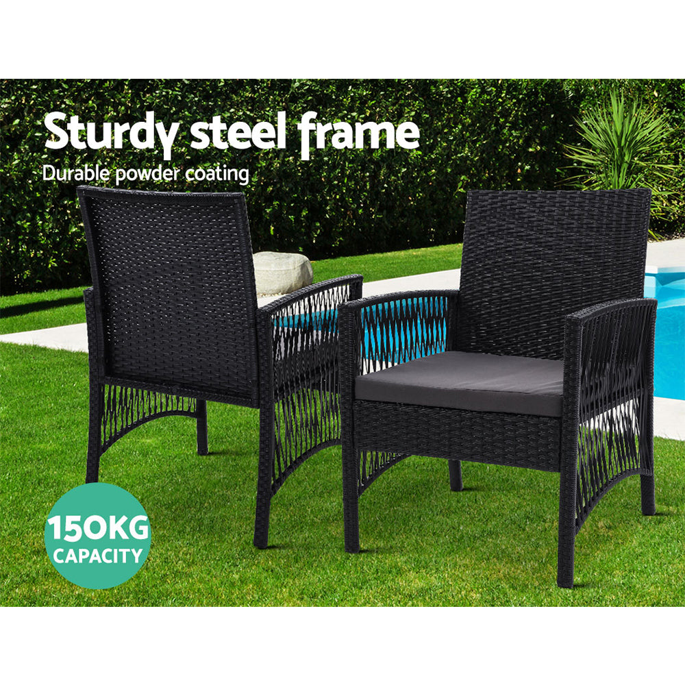 Outdoor Furniture Dining Chairs Wicker Garden Patio Cushion Black 3PCS Tea Coffee Cafe Bar Set Sets Fast shipping On sale