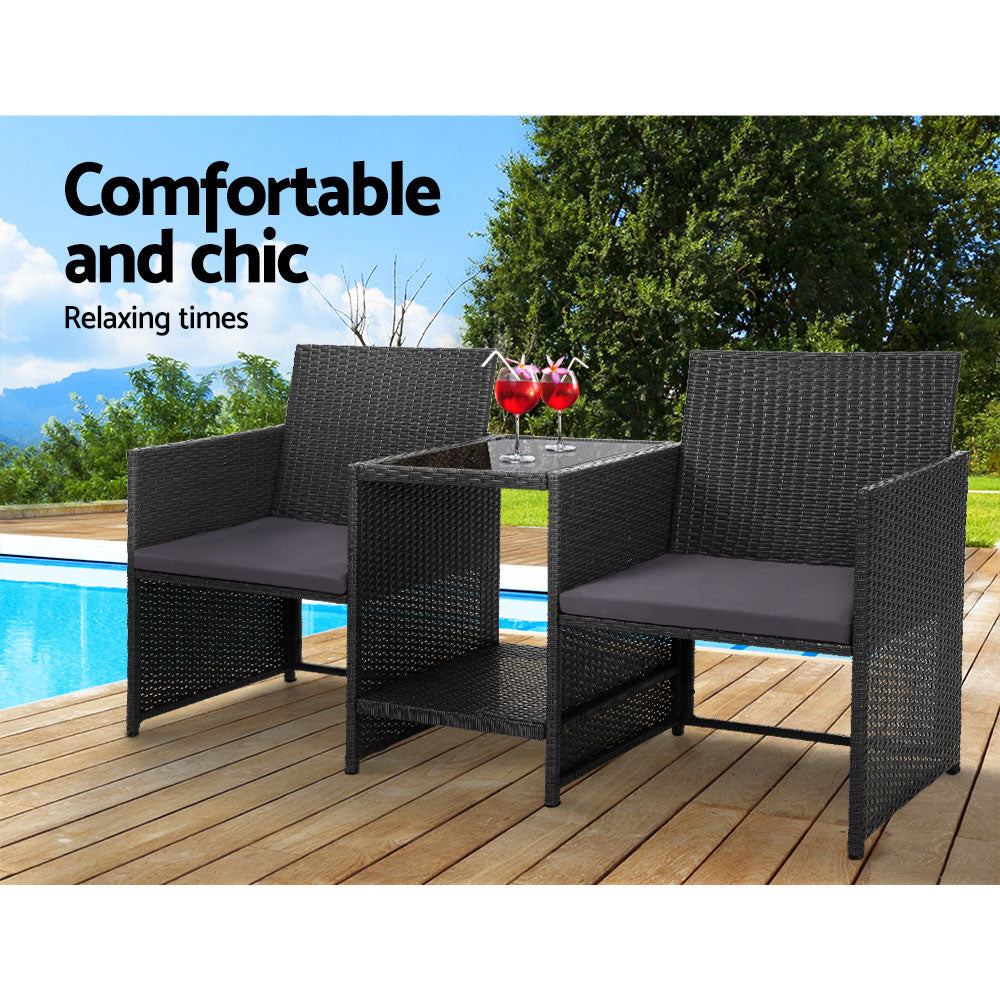 Outdoor Setting Wicker Loveseat Birstro Set Patio Garden Furniture Black Sets Fast shipping On sale