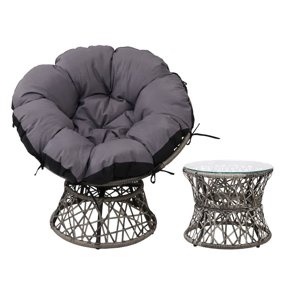 Papasan Chair and Side Table - Grey Outdoor Furniture Fast shipping On sale