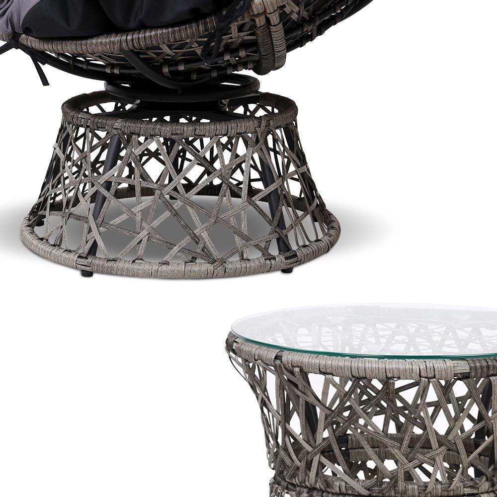 Papasan Chair and Side Table - Grey Outdoor Furniture Fast shipping On sale