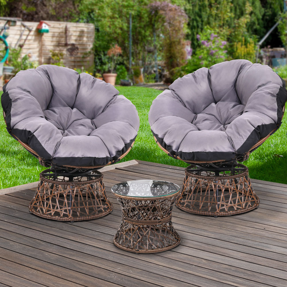 Papasan Chair and Side Table Set-Brown
