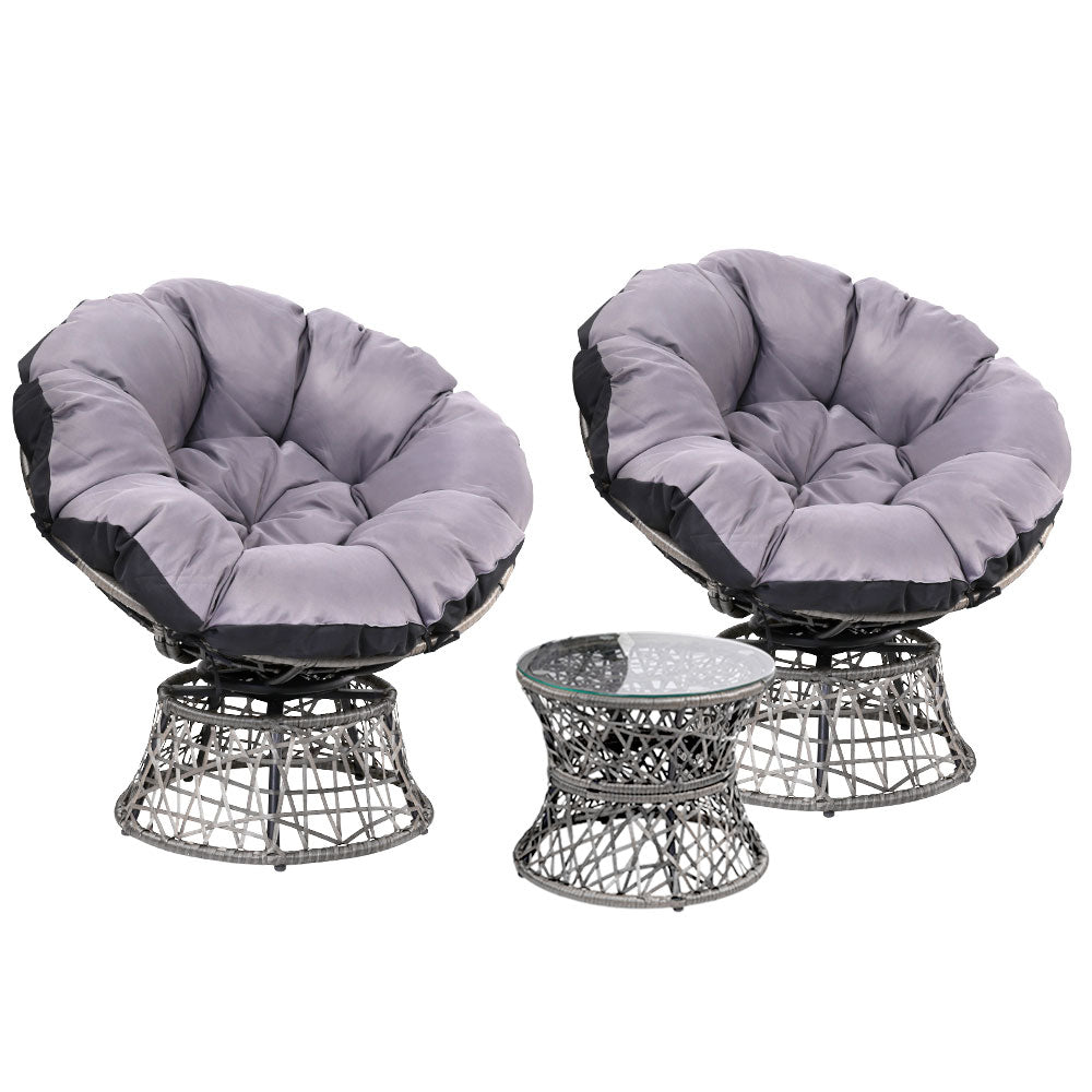Papasan Chair and Side Table Set- Grey