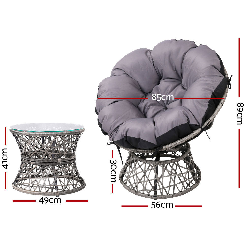 Papasan Chair and Side Table Set- Grey