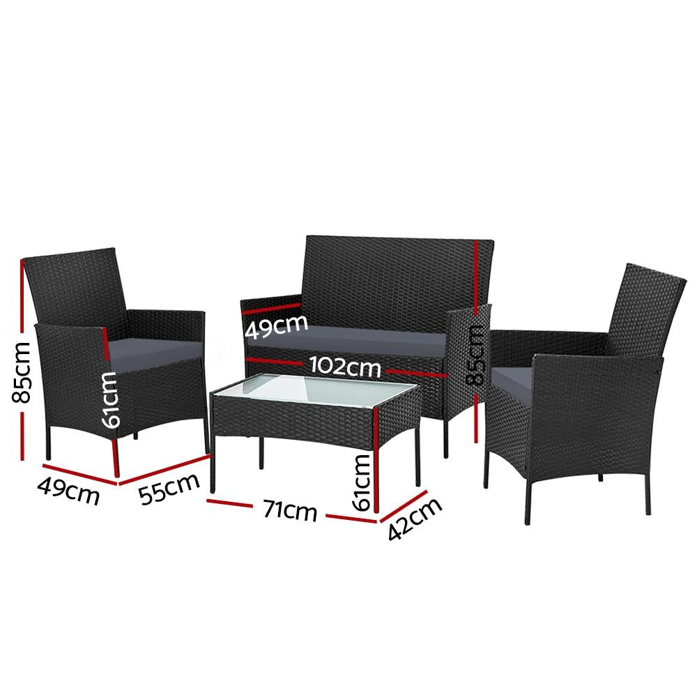 4-piece Wicker Outdoor Set - Black Sets Fast shipping On sale