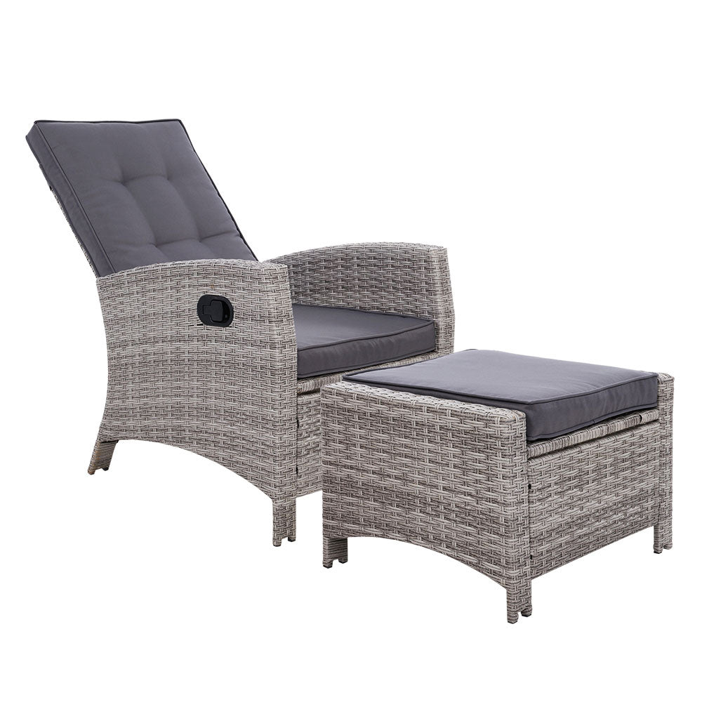 Sun lounge Recliner Chair Wicker Lounger Sofa Day Bed Outdoor Furniture Patio Garden Cushion Ottoman Grey Gardeon Sets Fast shipping On sale