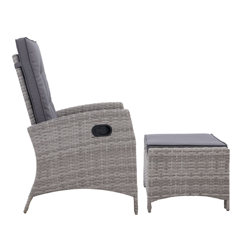 Sun lounge Recliner Chair Wicker Lounger Sofa Day Bed Outdoor Furniture Patio Garden Cushion Ottoman Grey Gardeon Sets Fast shipping On sale