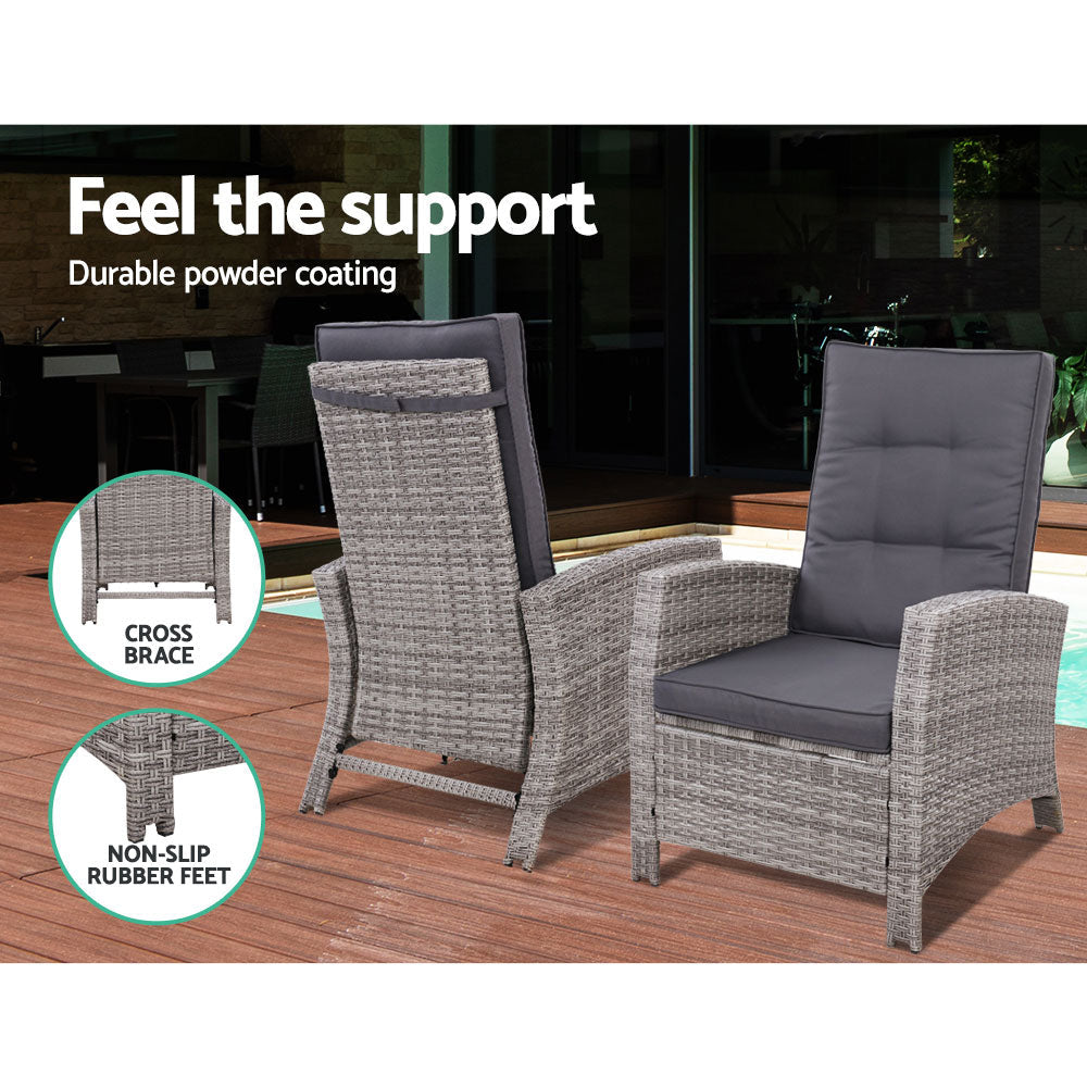 Outdoor Setting Recliner Chair Table Set Wicker lounge Patio Furniture Grey Sets Fast shipping On sale