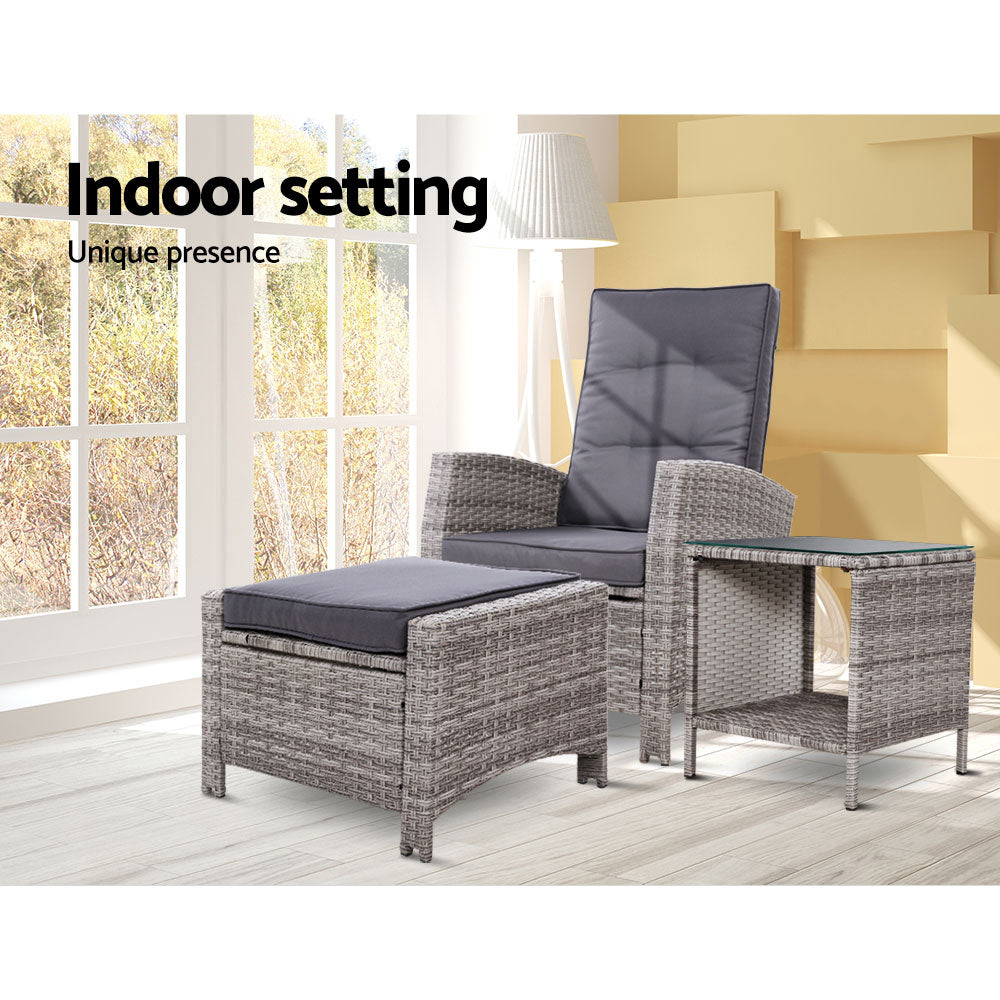 Outdoor Setting Recliner Chair Table Set Wicker lounge Patio Furniture Grey Sets Fast shipping On sale