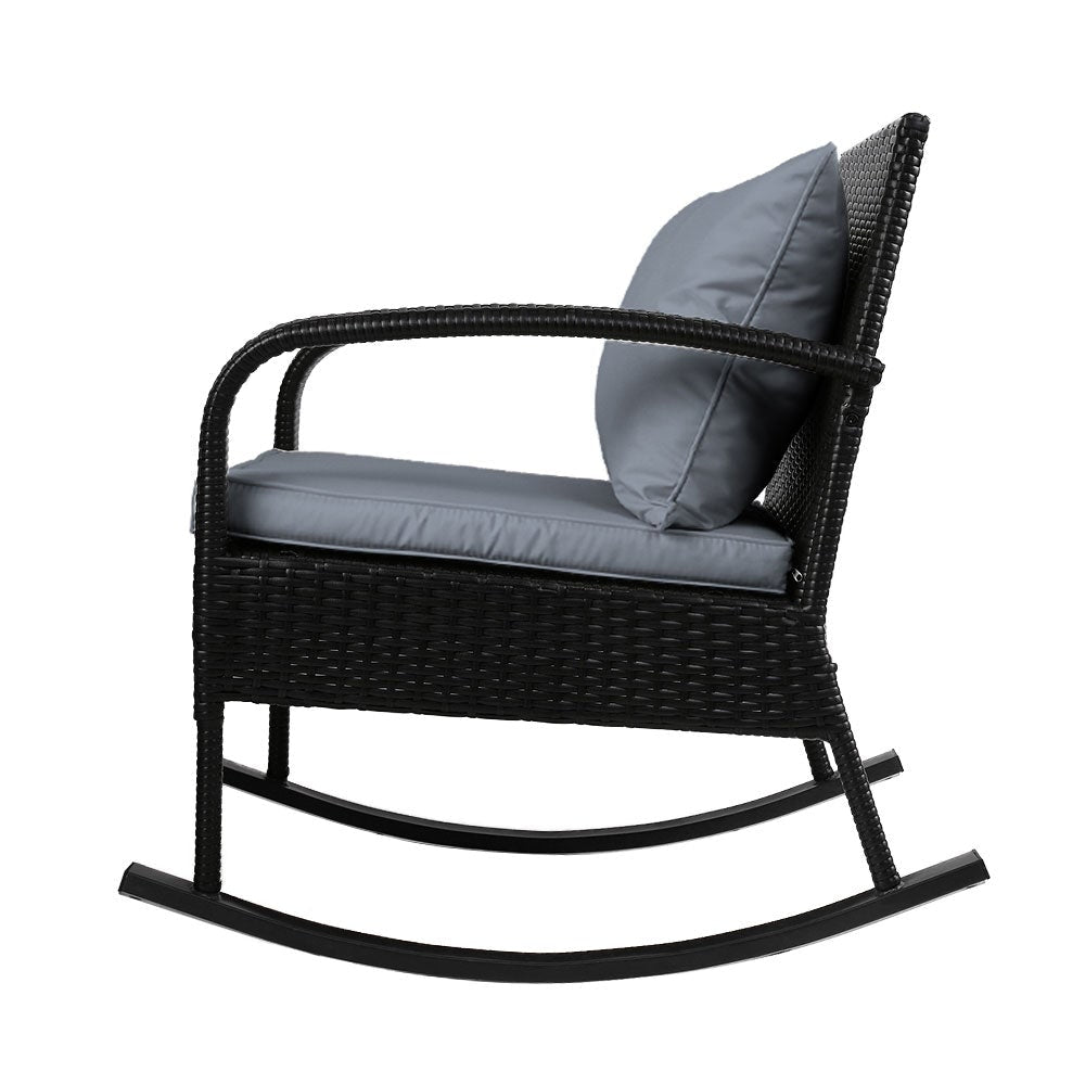 3 Piece Outdoor Chair Rocking Set - Black