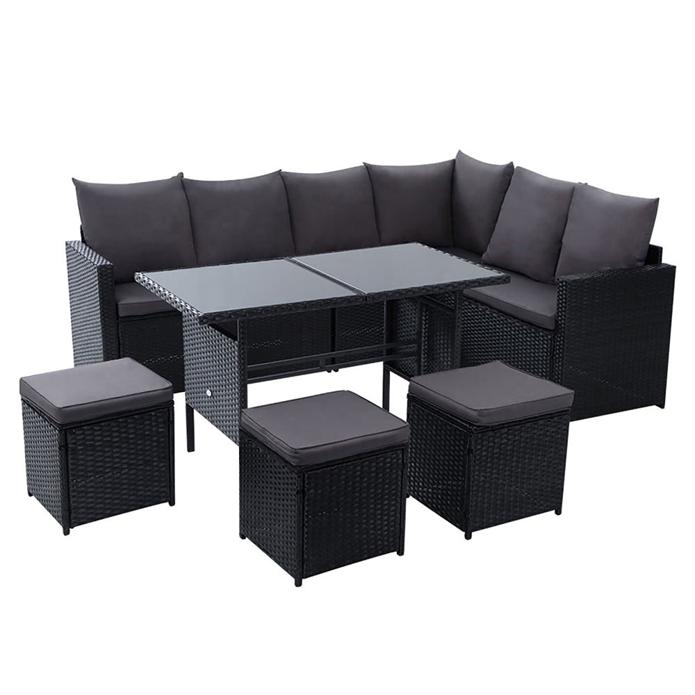 Outdoor Furniture Dining Setting Sofa Set Wicker 9 Seater Storage Cover Black Sets Fast shipping On sale