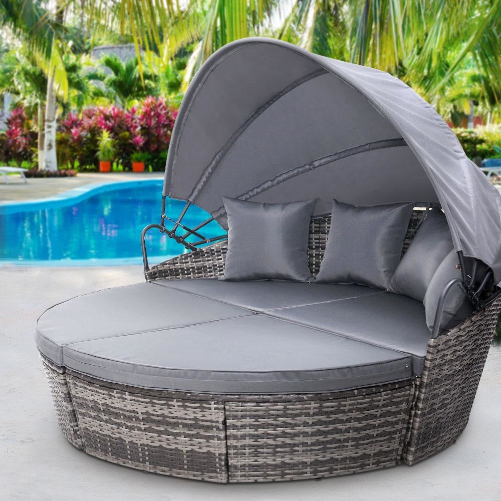 Outdoor Lounge Setting Patio Furniture Sofa Wicker Garden Rattan Set Day Bed Grey Sets Fast shipping On sale