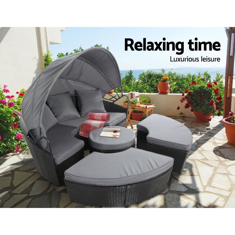Outdoor Lounge Setting Sofa Patio Furniture Wicker Garden Rattan Set Day Bed Black Sets Fast shipping On sale