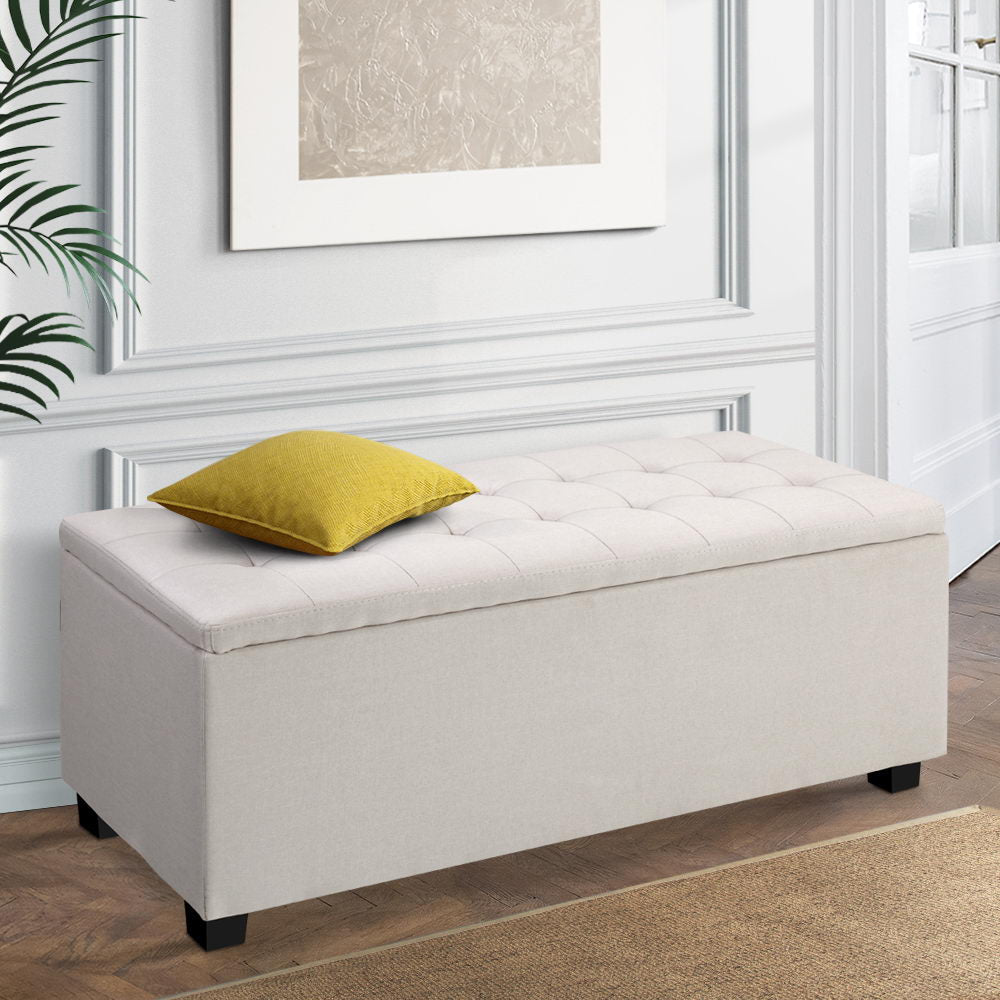 Large Fabric Storage Ottoman - Beige Fast shipping On sale
