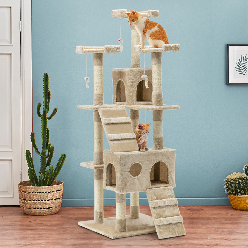 Cat Tree 180cm Trees Scratching Post Scratcher Tower Condo House Furniture Wood Beige