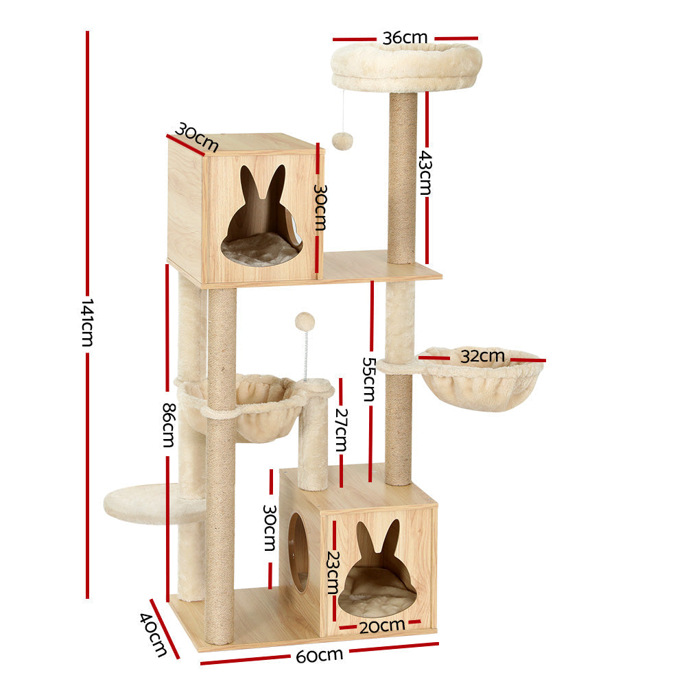 i.Pet Cat Tree Tower Scratching Post Scratcher Wood Bed Condo Toys House 141cm Cares Fast shipping On sale