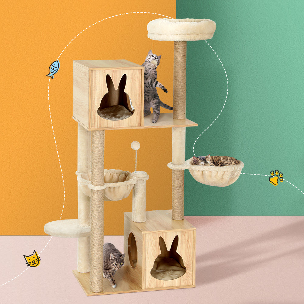 i.Pet Cat Tree Tower Scratching Post Scratcher Wood Bed Condo Toys House 141cm Cares Fast shipping On sale