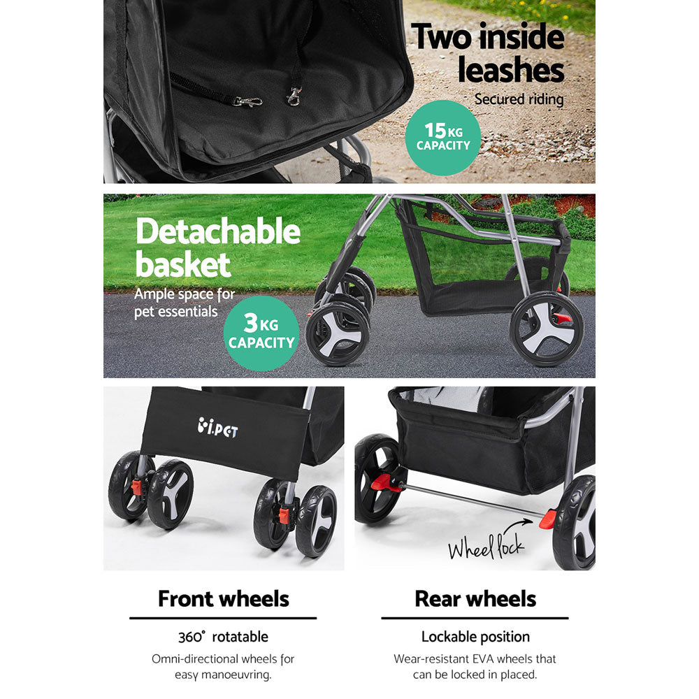 4 Wheel Pet Stroller - Black