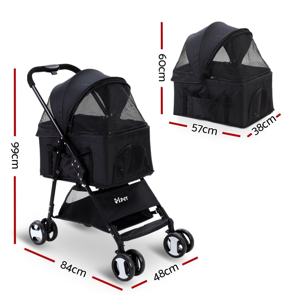 Pet Stroller Dog Carrier Foldable Pram 3 IN 1 Middle Size Black