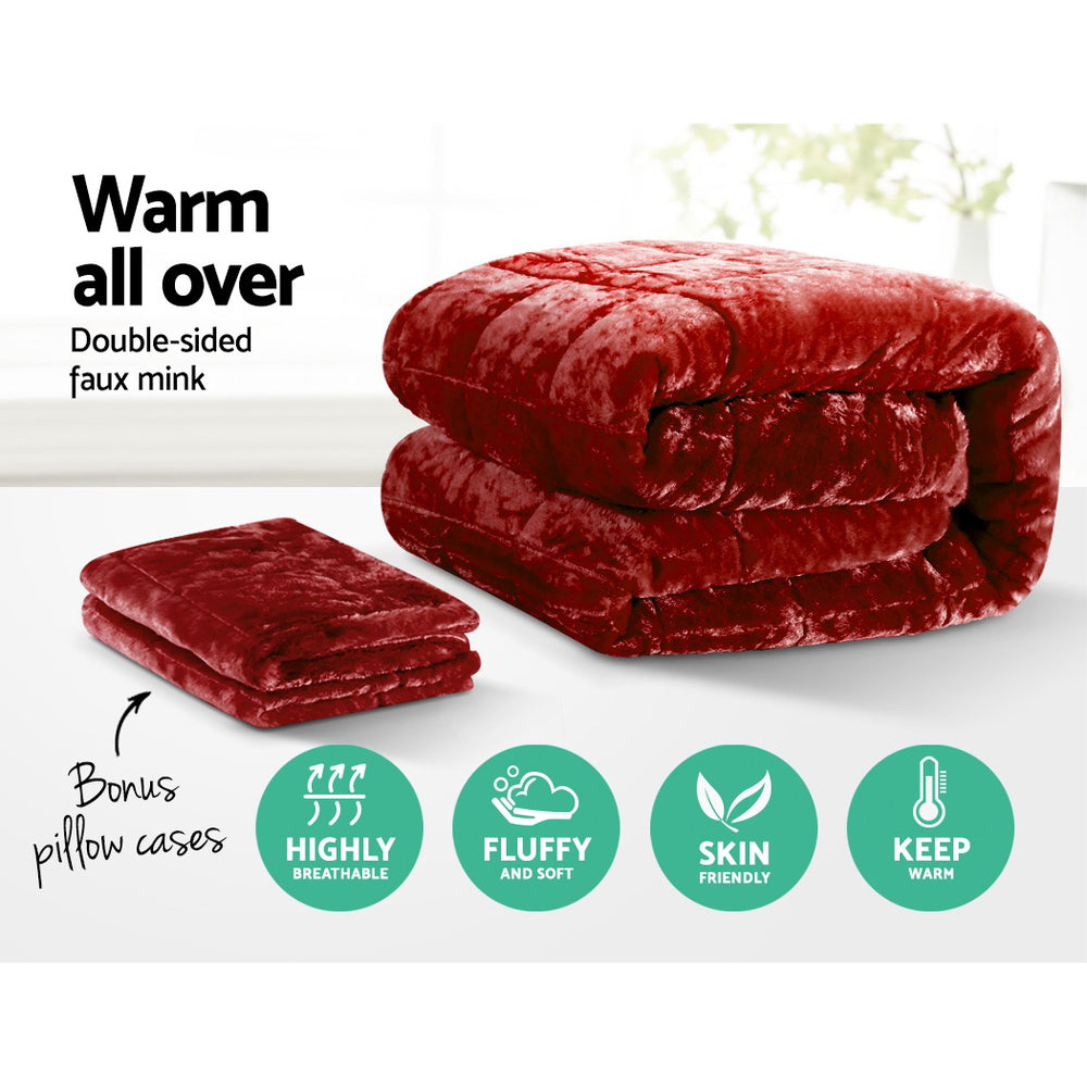 Bedding Faux Mink Quilt Comforter Throw Blanket Winter Burgundy Queen Fast shipping On sale