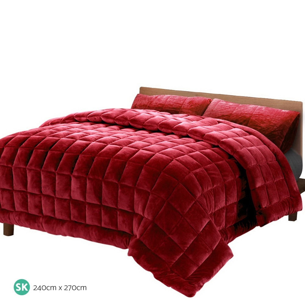 Bedding Faux Mink Quilt Comforter Fleece Throw Blanket Doona Burgundy Super King