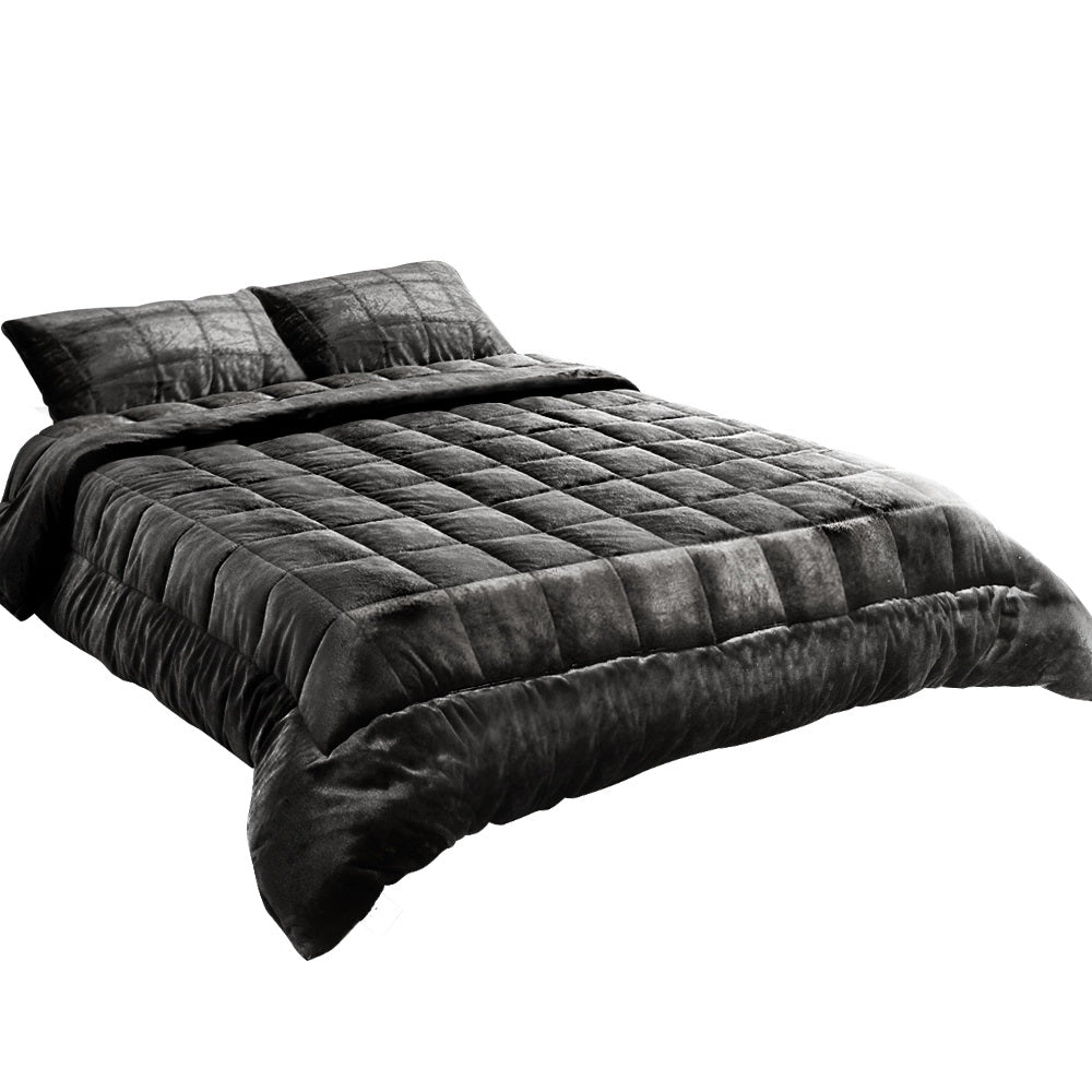Bedding Faux Mink Quilt Fleece Throw Blanket Comforter Charcoal King
