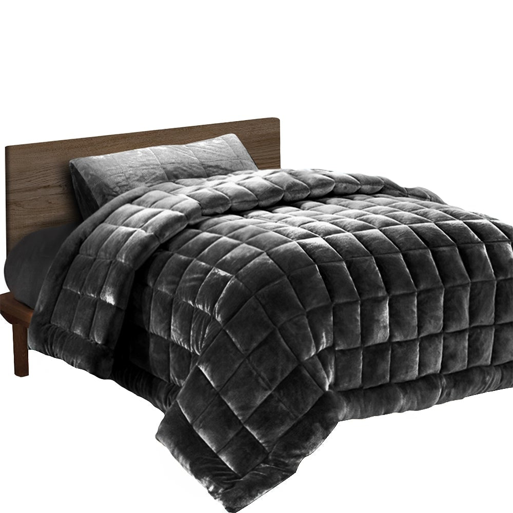 Bedding Faux Mink Quilt Fleece Throw Blanket Comforter Duvet Charcoal Single