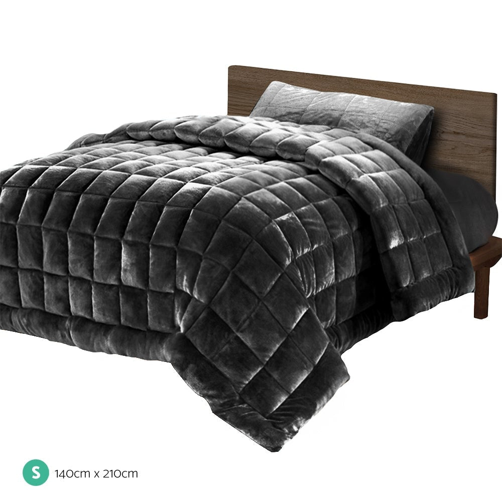 Bedding Faux Mink Quilt Fleece Throw Blanket Comforter Duvet Charcoal Single