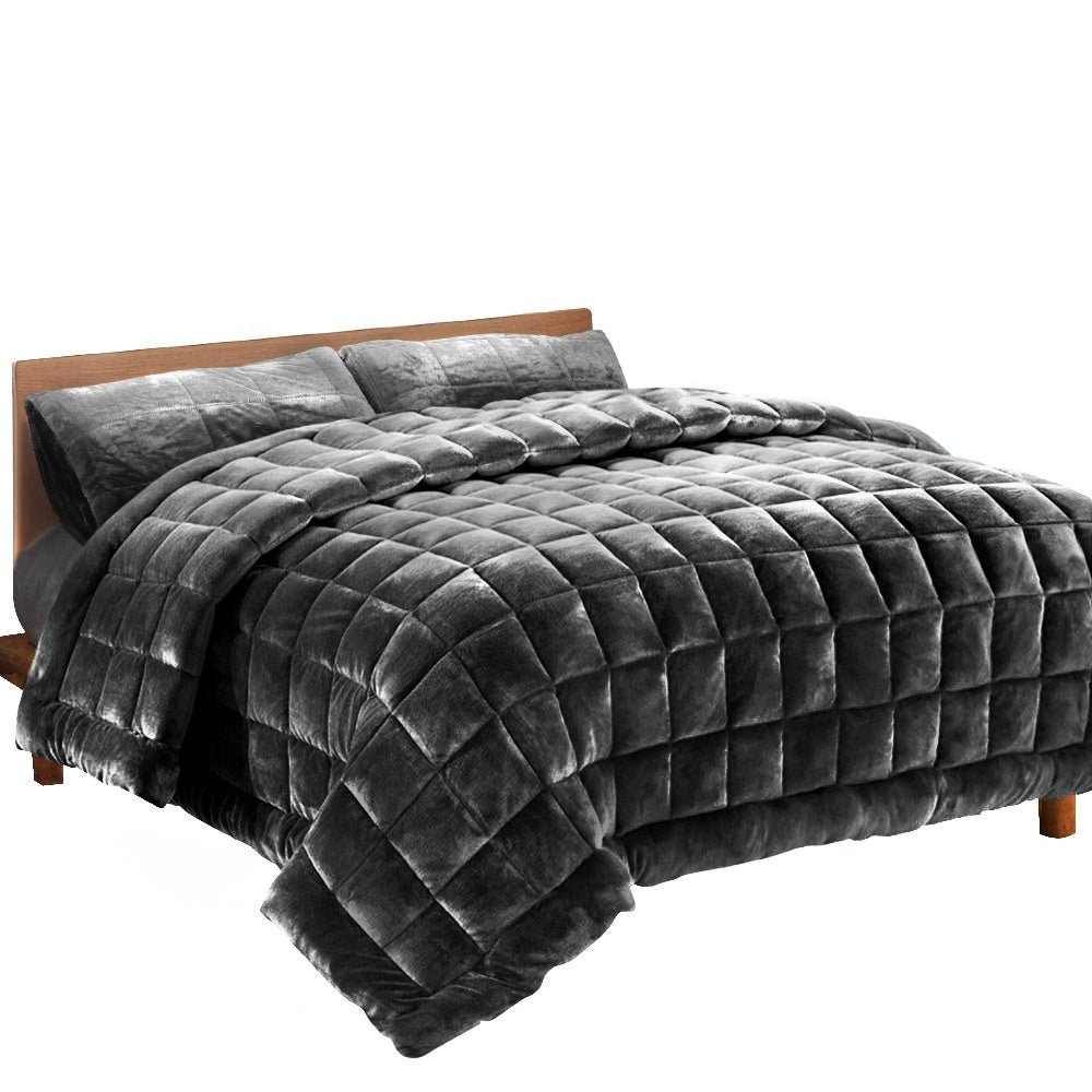 Bedding Faux Mink Quilt Comforter Fleece Throw Blanket Doona Charcoal Super King Fast shipping On sale