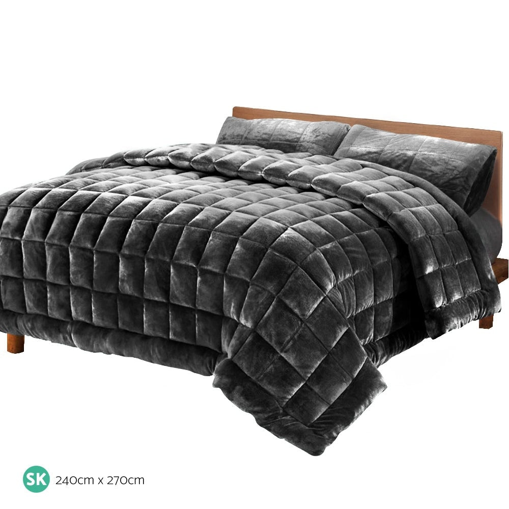 Bedding Faux Mink Quilt Comforter Fleece Throw Blanket Doona Charcoal Super King