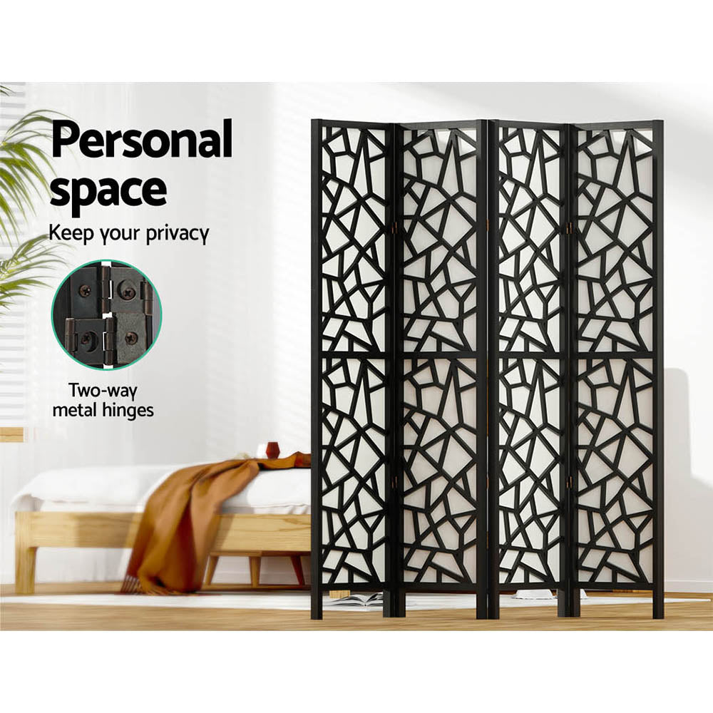 Artiss Clover Room Divider Screen Privacy Wood Dividers Stand 4 Panel Black
