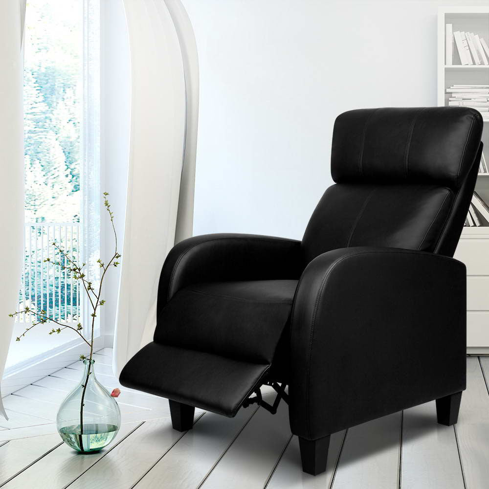 PU Leather Reclining Armchair - Black