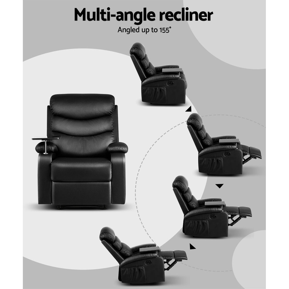 Artiss Recliner Chair Armchair Lounge Sofa Chairs Couch Leather Black Tray Table Fast shipping On sale