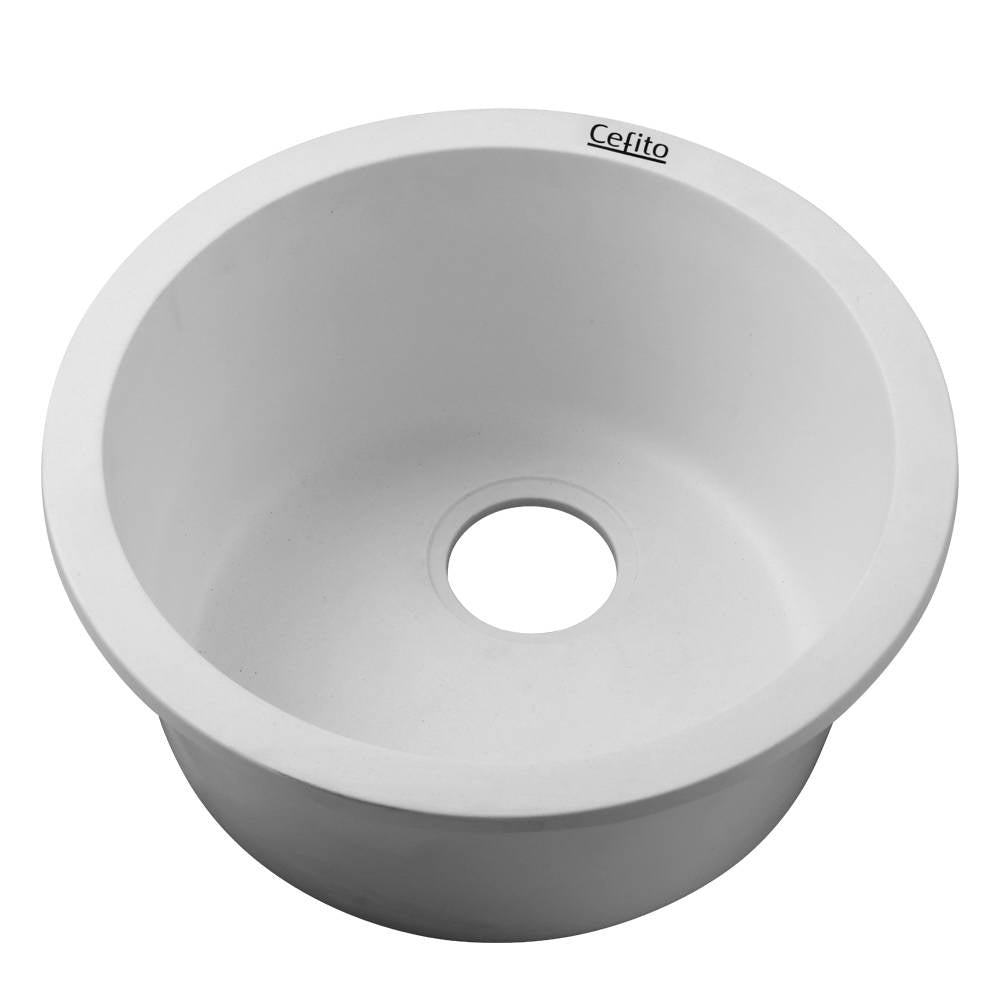 Stone Kitchen Sink Round 430MM Granite Under/Topmount Basin Bowl Laundry White Tap & Shower Fast shipping On sale