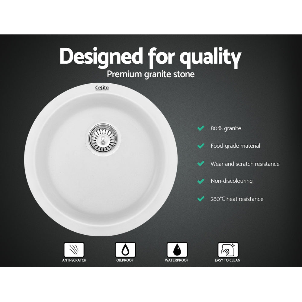 Stone Kitchen Sink Round 430MM Granite Under/Topmount Basin Bowl Laundry White Tap & Shower Fast shipping On sale