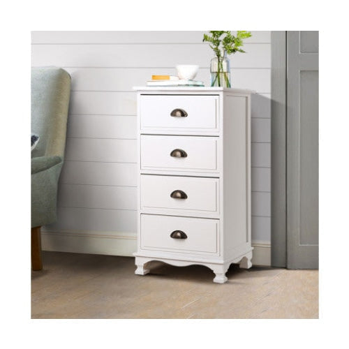 Vintage Bedside Table Chest 4 Drawers Storage Cabinet Nightstand White