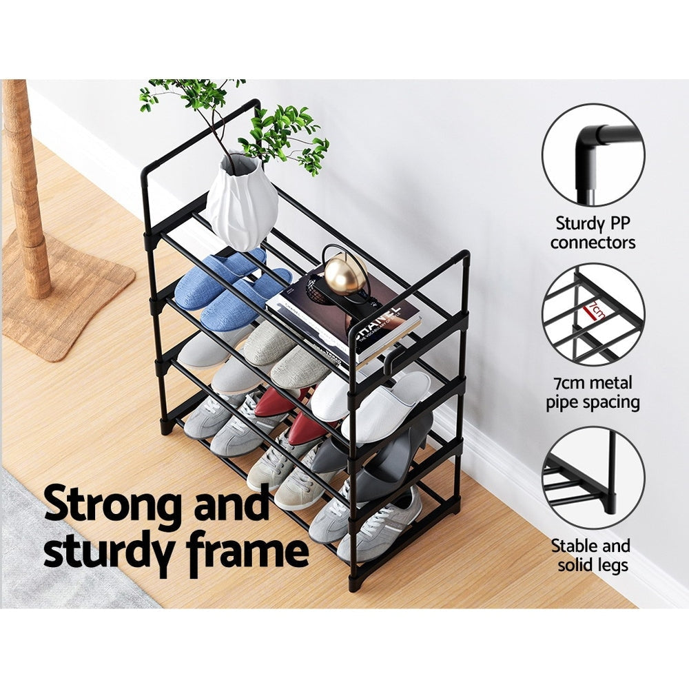 Artiss Shoe Rack Stackable Shelves 4 Tiers 55cm Shoes Storage Stand Black Cabinet Fast shipping On sale