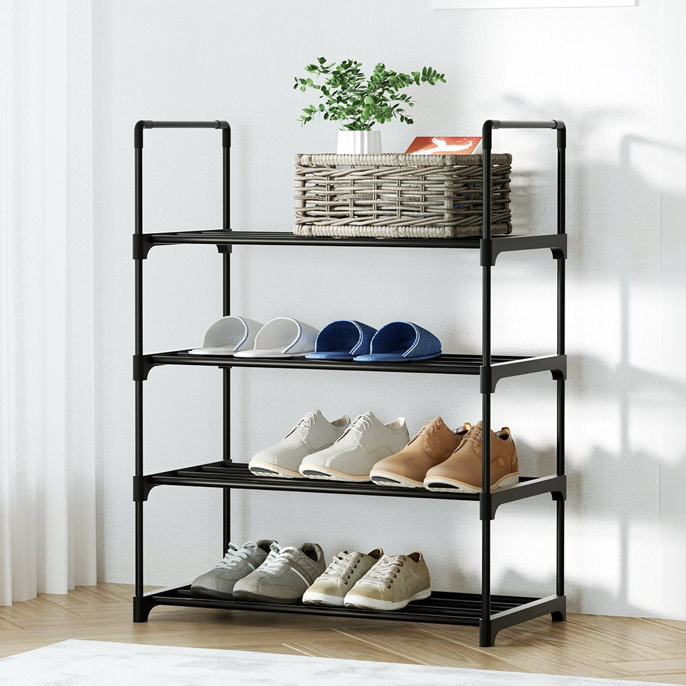 Artiss Shoe Rack Stackable Shelves 4 Tiers 55cm Shoes Storage Stand Black Cabinet Fast shipping On sale