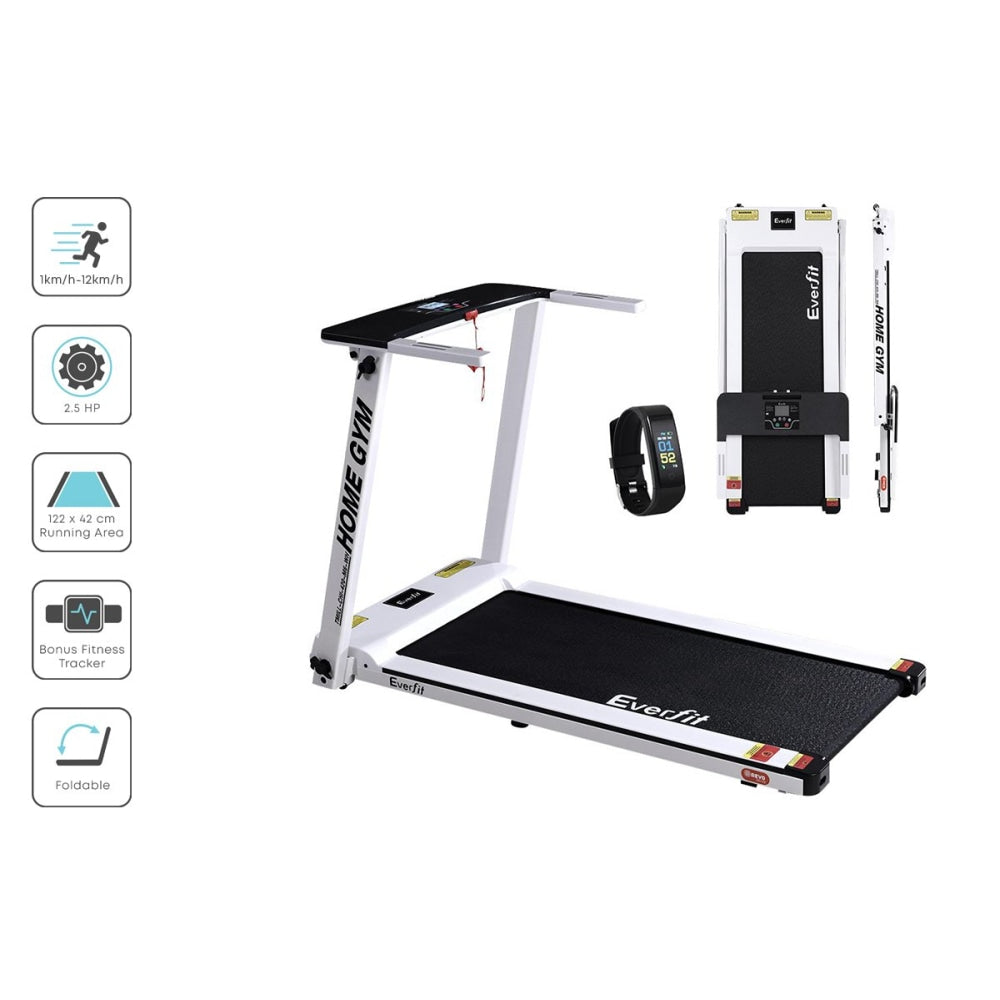 Electric Treadmill Home Gym Exercise Running Machine Fitness Equipment Compact Fully Foldable 420mm Belt White