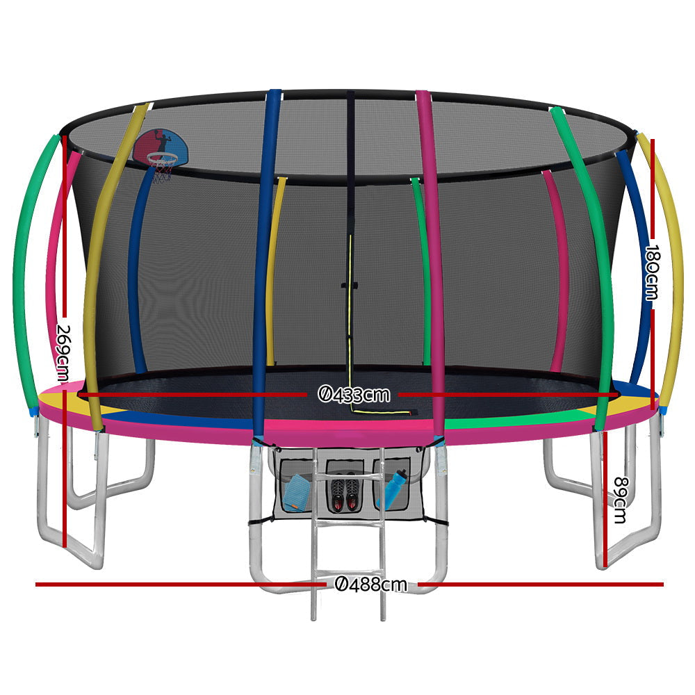 Everfit 16FT Trampoline Round Trampolines With Basketball Hoop Kids Present Gift Enclosure Safety Net Pad Outdoor Multi-coloured Sports &