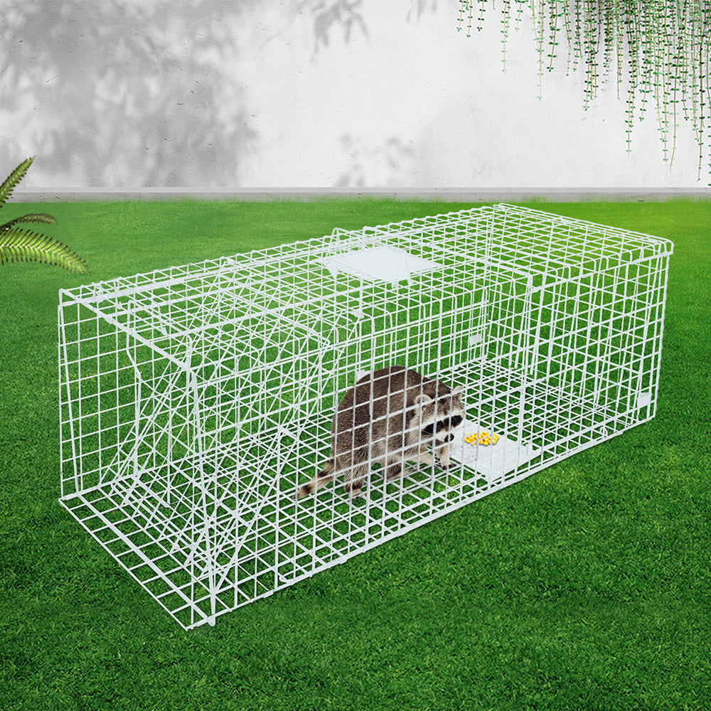 Humane Animal Trap Cage 150 x 50 53cm - Silver Farm Supplies Fast shipping On sale