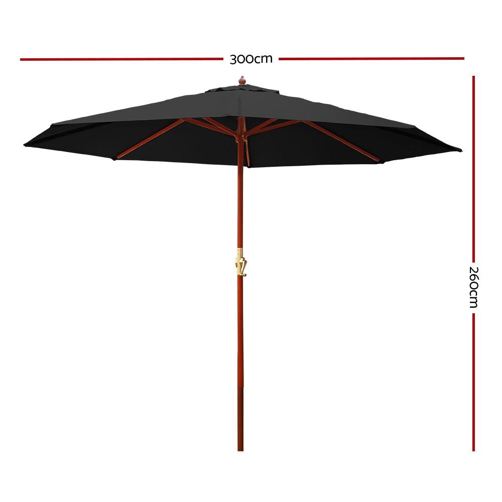 3M Outdoor Pole Umbrella Cantilever Stand Garden Umbrellas Patio Black
