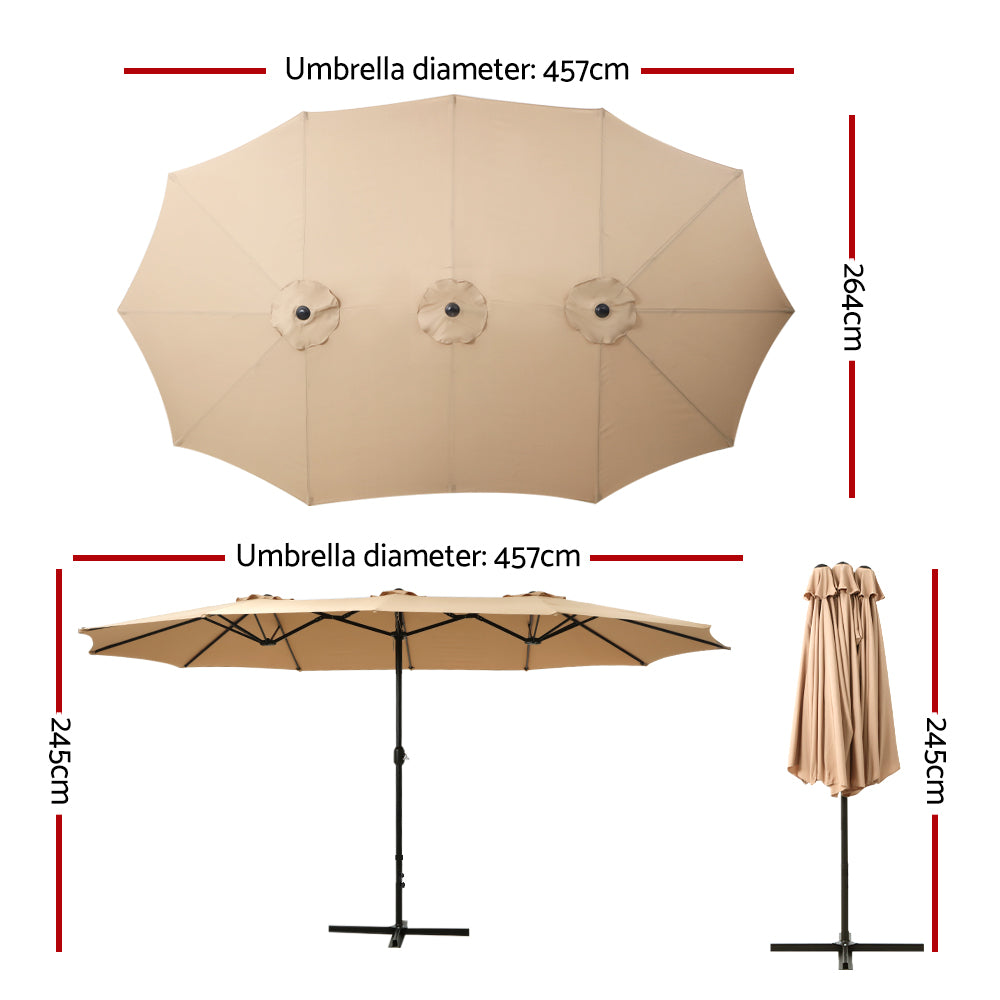 Instahut Outdoor Umbrella Twin Beach Stand Base Garden Sun Shade 4.57m Patio Umbrellas Fast shipping On sale