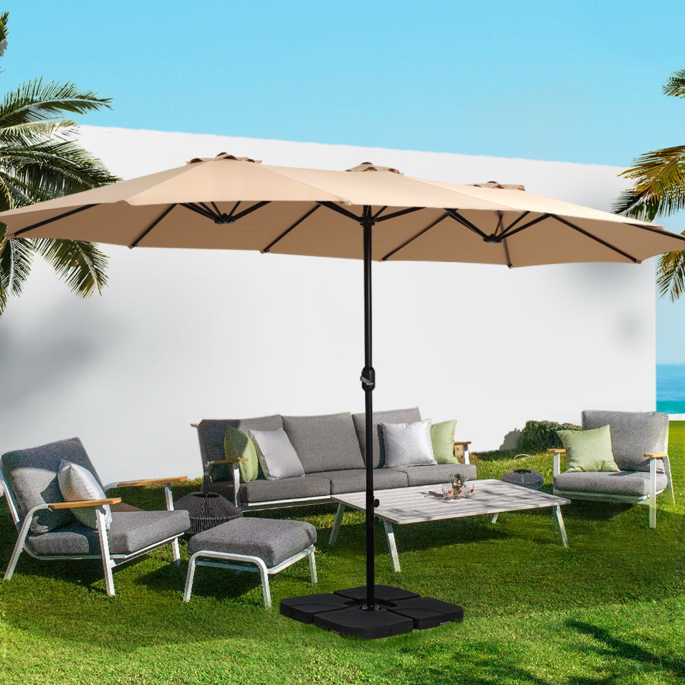 Instahut Outdoor Umbrella Twin Beach Stand Base Garden Sun Shade 4.57m Patio Umbrellas Fast shipping On sale