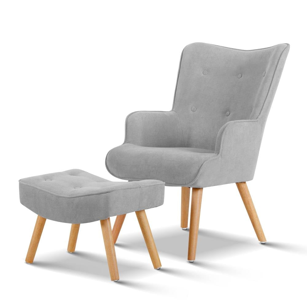 Armchair and Ottoman - Light Grey Lounge Chair Fast shipping On sale