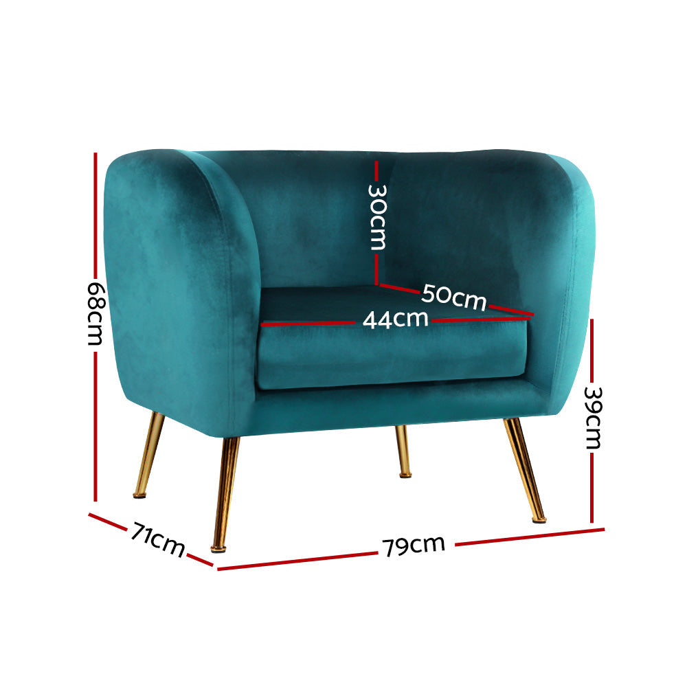 Artiss Armchair Lounge Sofa Arm Chair Accent Chairs Armchairs Couch Velvet Green Fast shipping On sale